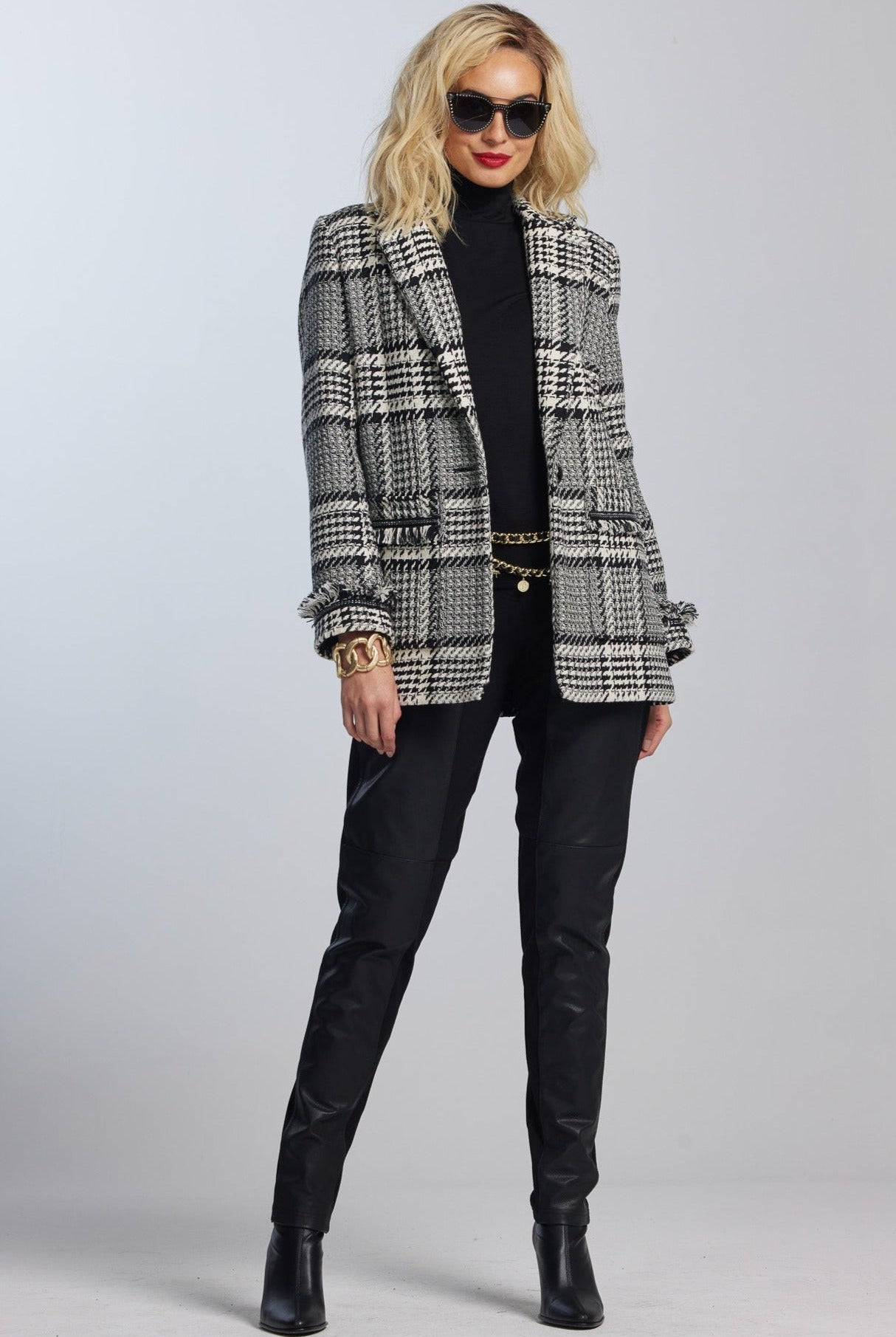 PAULA RYAN Curve Front Leather Seam Pants - Black - Roma Ponte - Paula Ryan