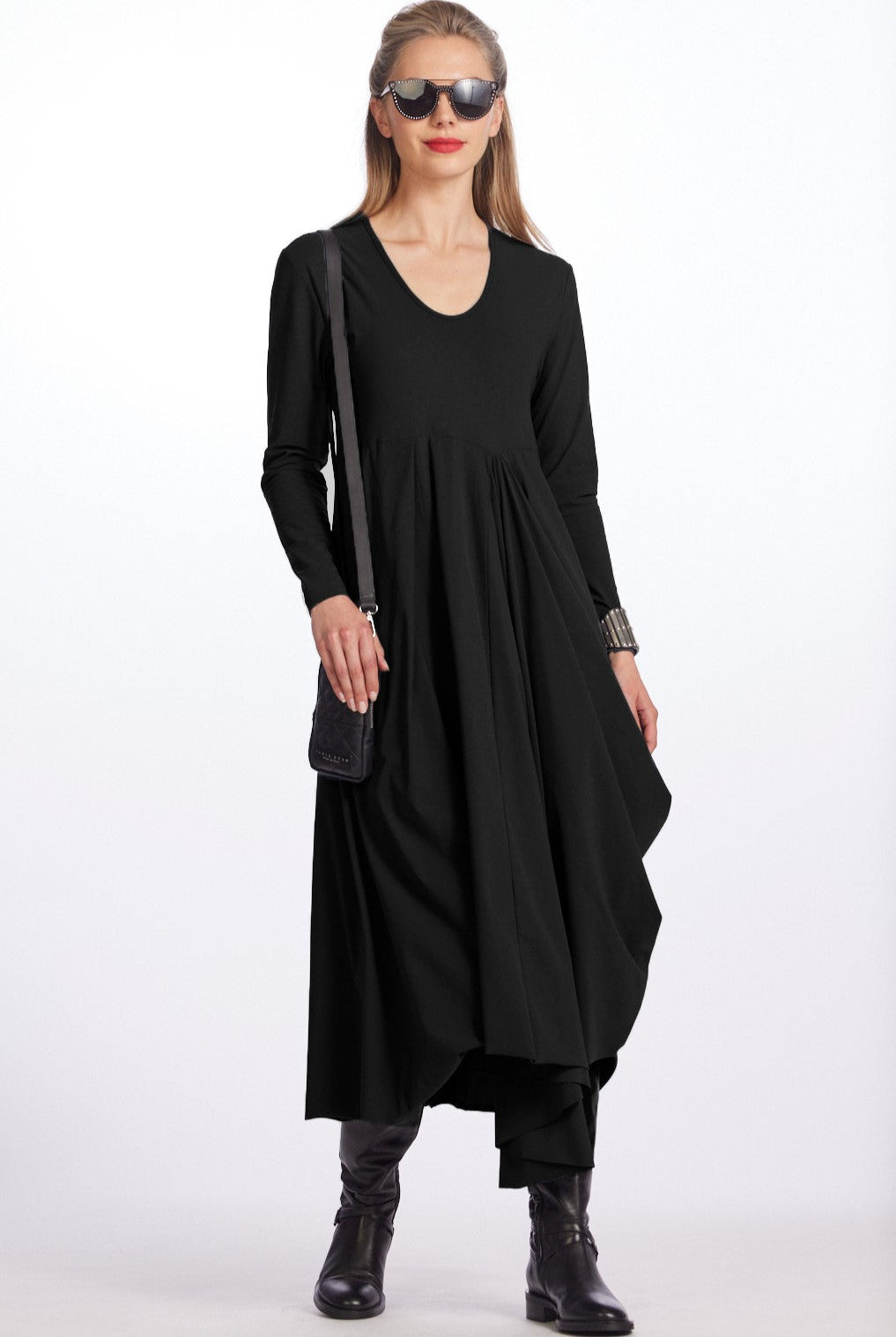 PAULA RYAN Scoop Neck Hitched Tulip Dress - Black - Paula Ryan