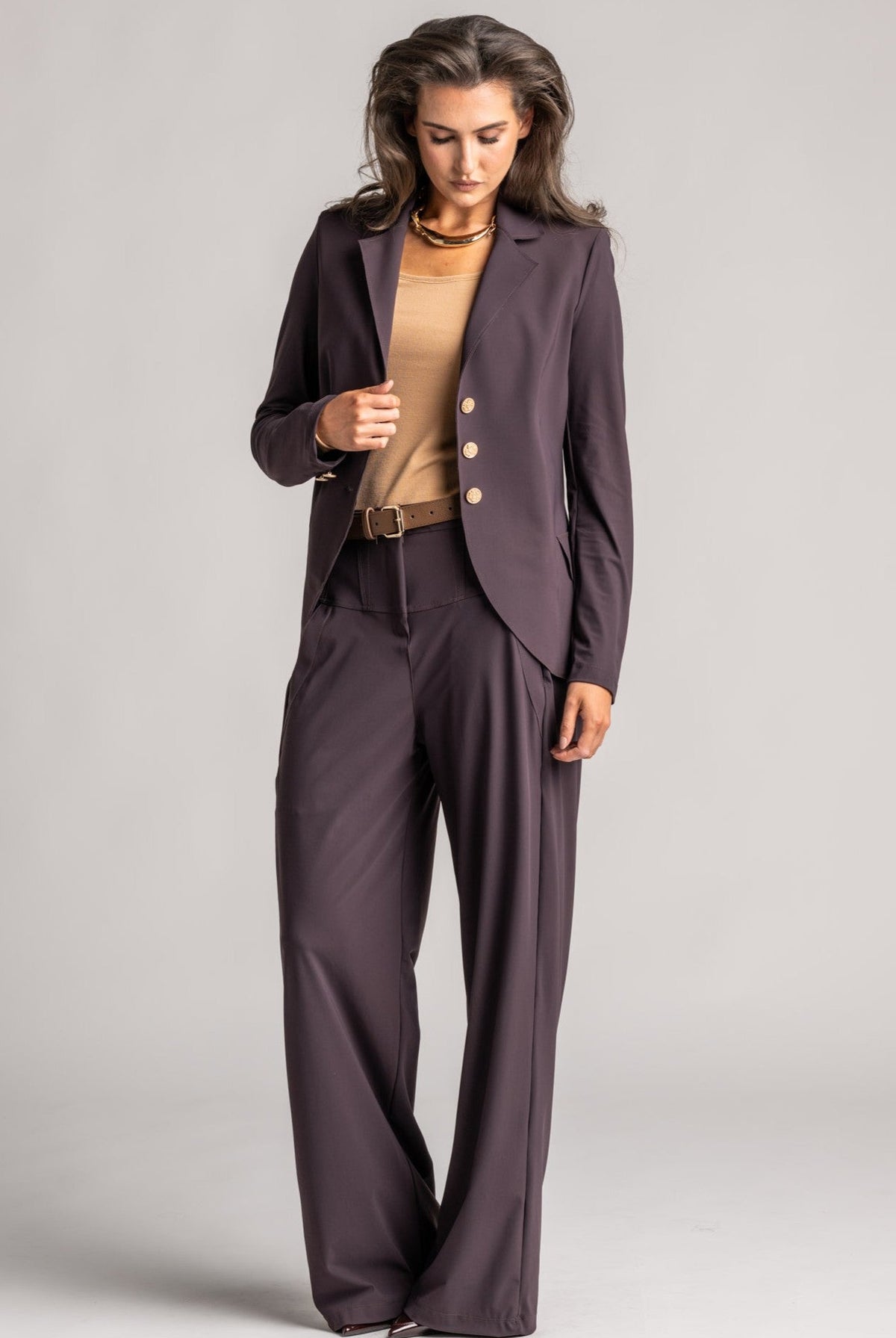 PAULA RYAN Wide Leg Pant - Microjersey Cocoa Plum - Paula Ryan