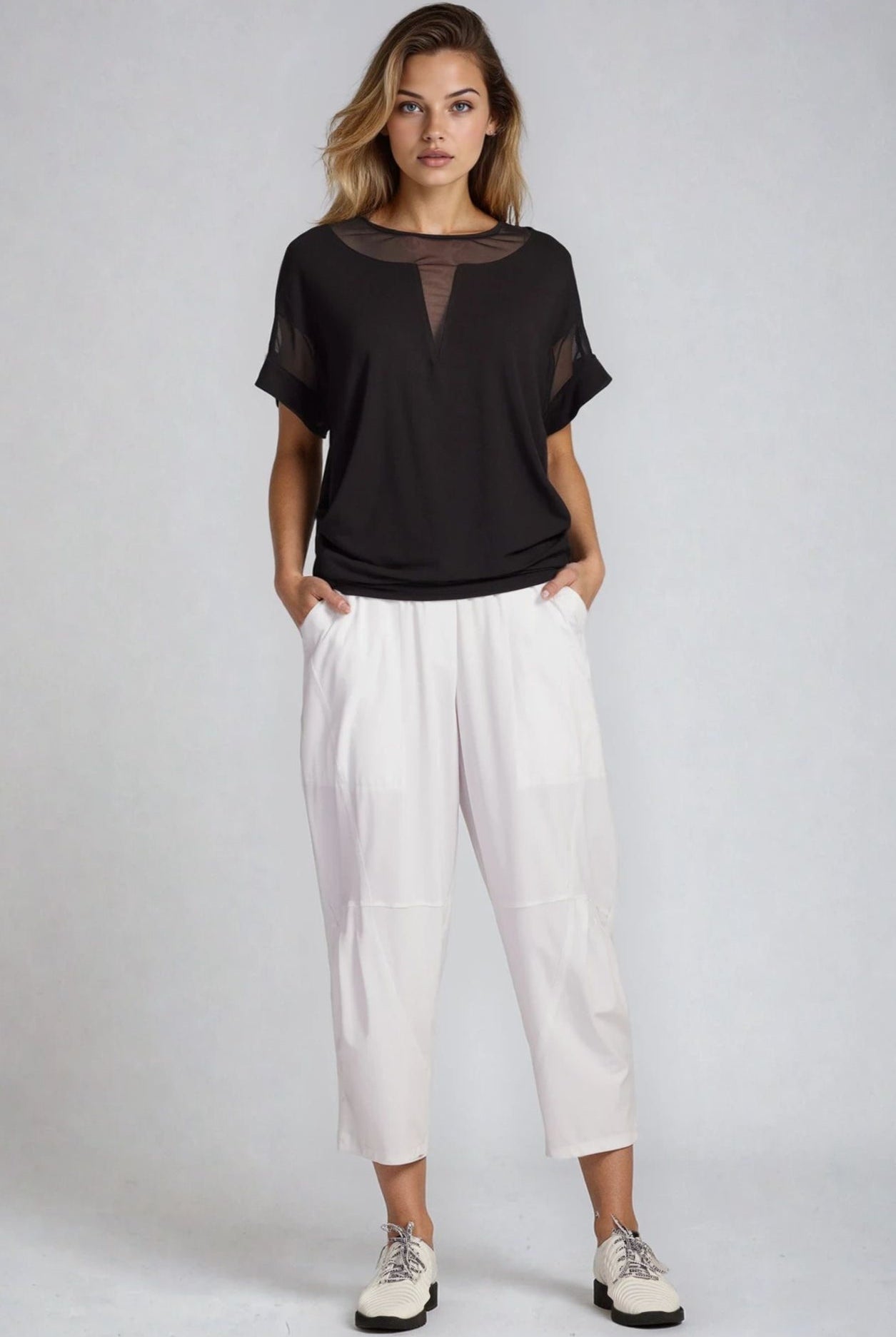 PAULA RYAN Mesh Insert Tee - Ecovero Black - Paula Ryan