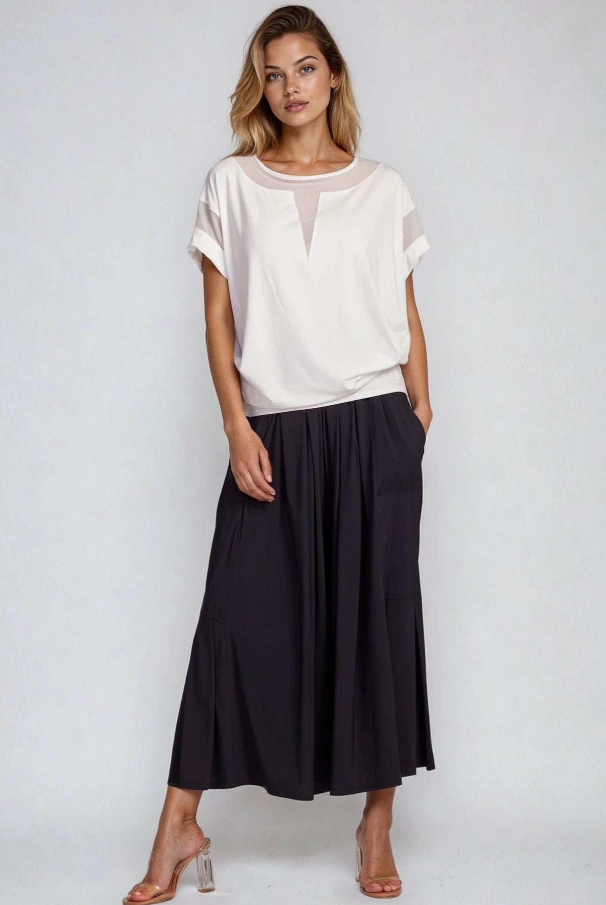 PAULA RYAN Mesh Insert Tee - Ecovero White - Paula Ryan