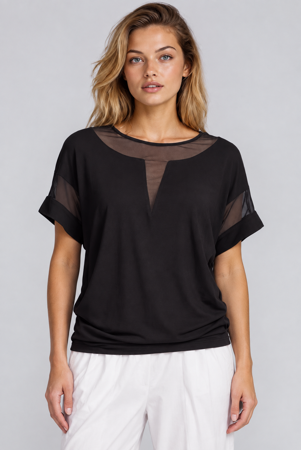 PAULA RYAN Mesh Insert Tee - Ecovero Black - Paula Ryan
