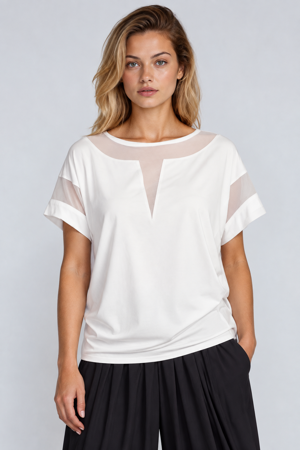 PAULA RYAN Mesh Insert Tee - Ecovero White - Paula Ryan
