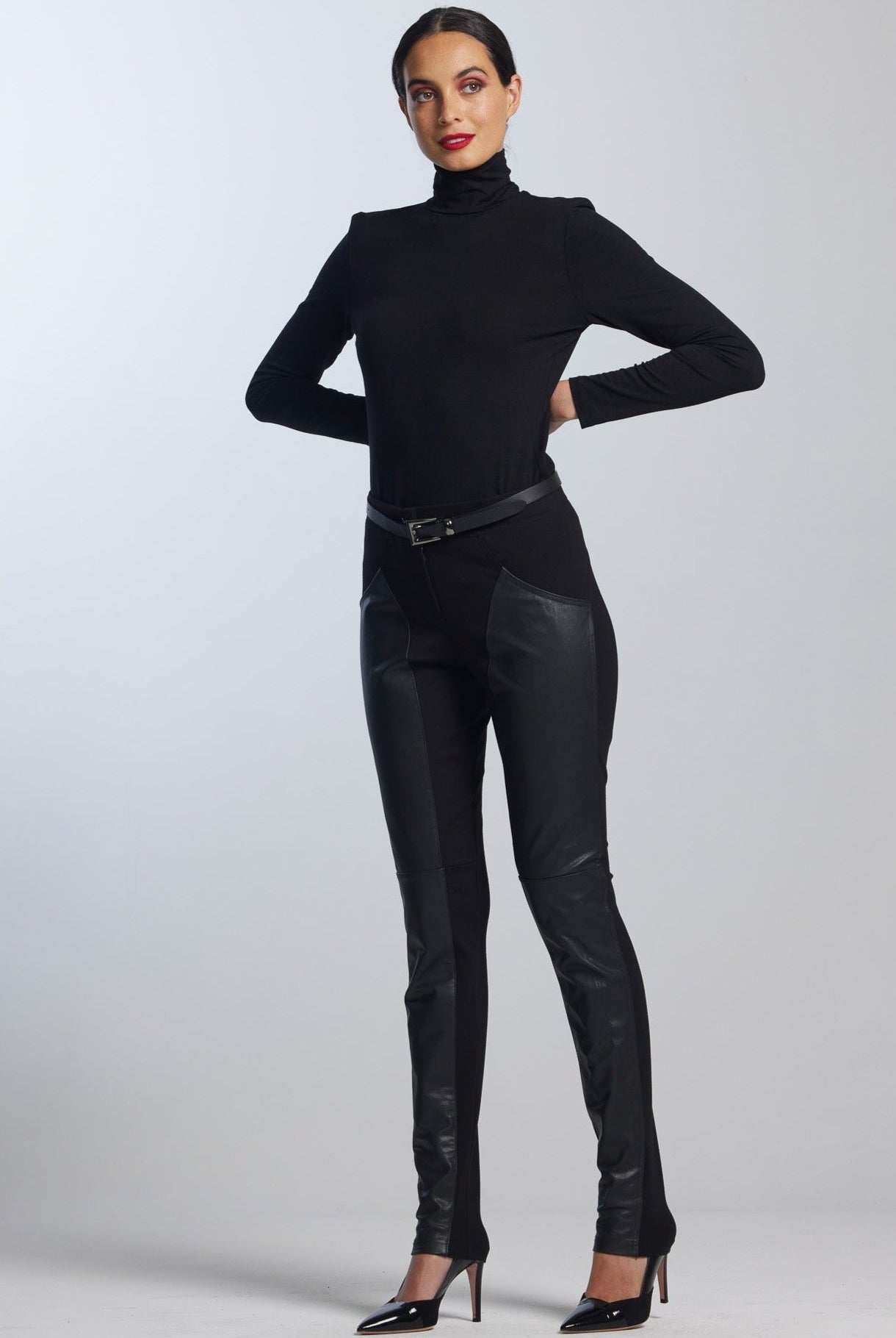 PAULA RYAN Leather Front Curve Seam Jean - Black PRE ORDER - Paula Ryan