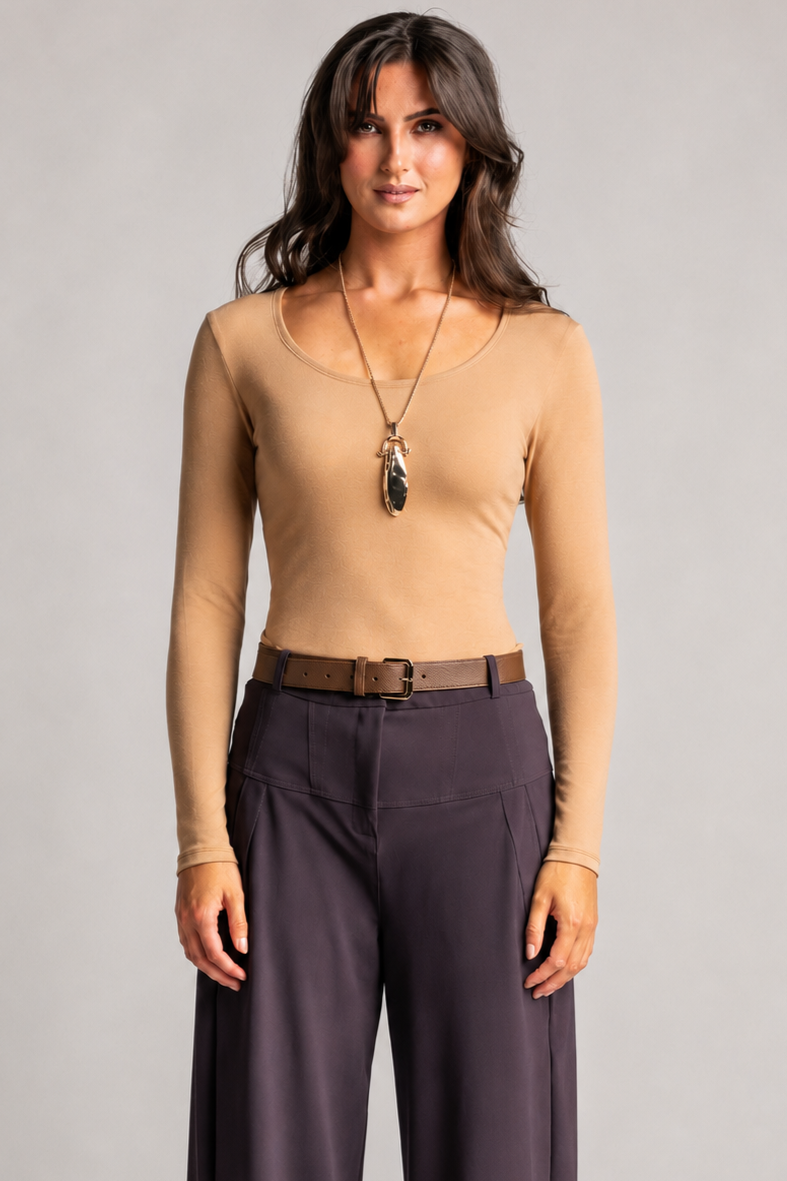 PAULA RYAN Slim Fit Scoop Neck Top - Merino Camel - Paula Ryan