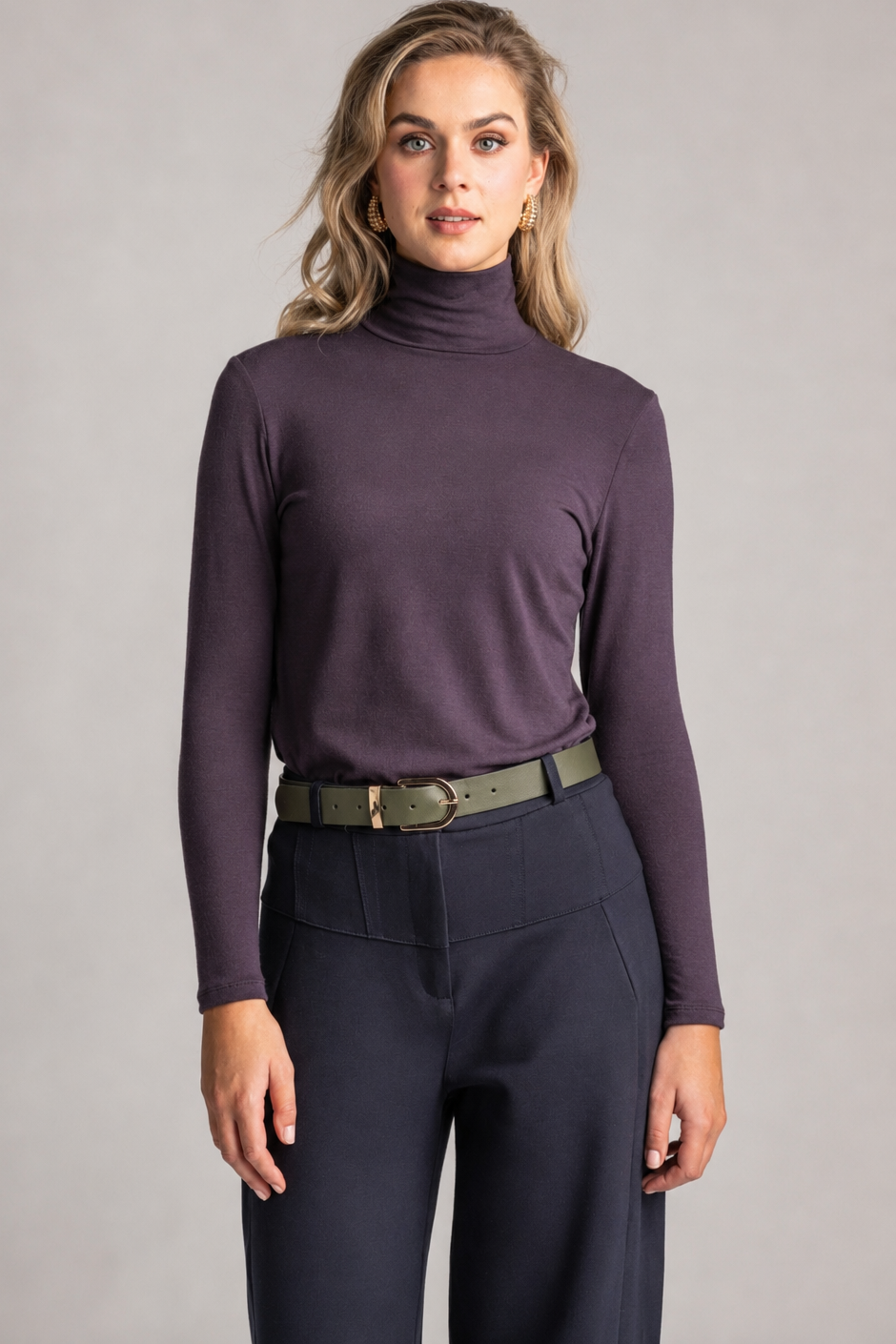 PAULA RYAN Easy Fit Polo Neck Top - Merino Cocoa plum - Paula Ryan