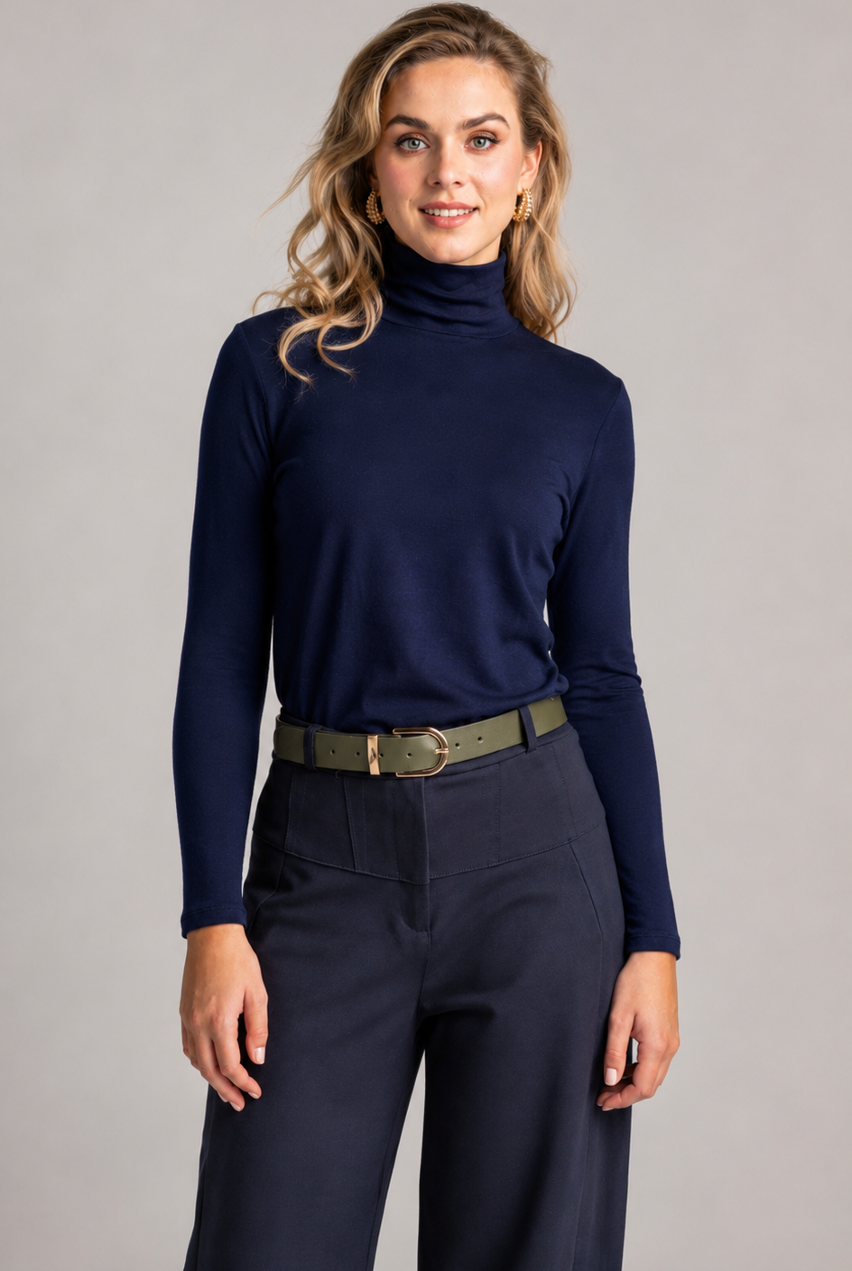 PAULA RYAN Easy Fit Polo Neck Top - Merino Navy - Paula Ryan