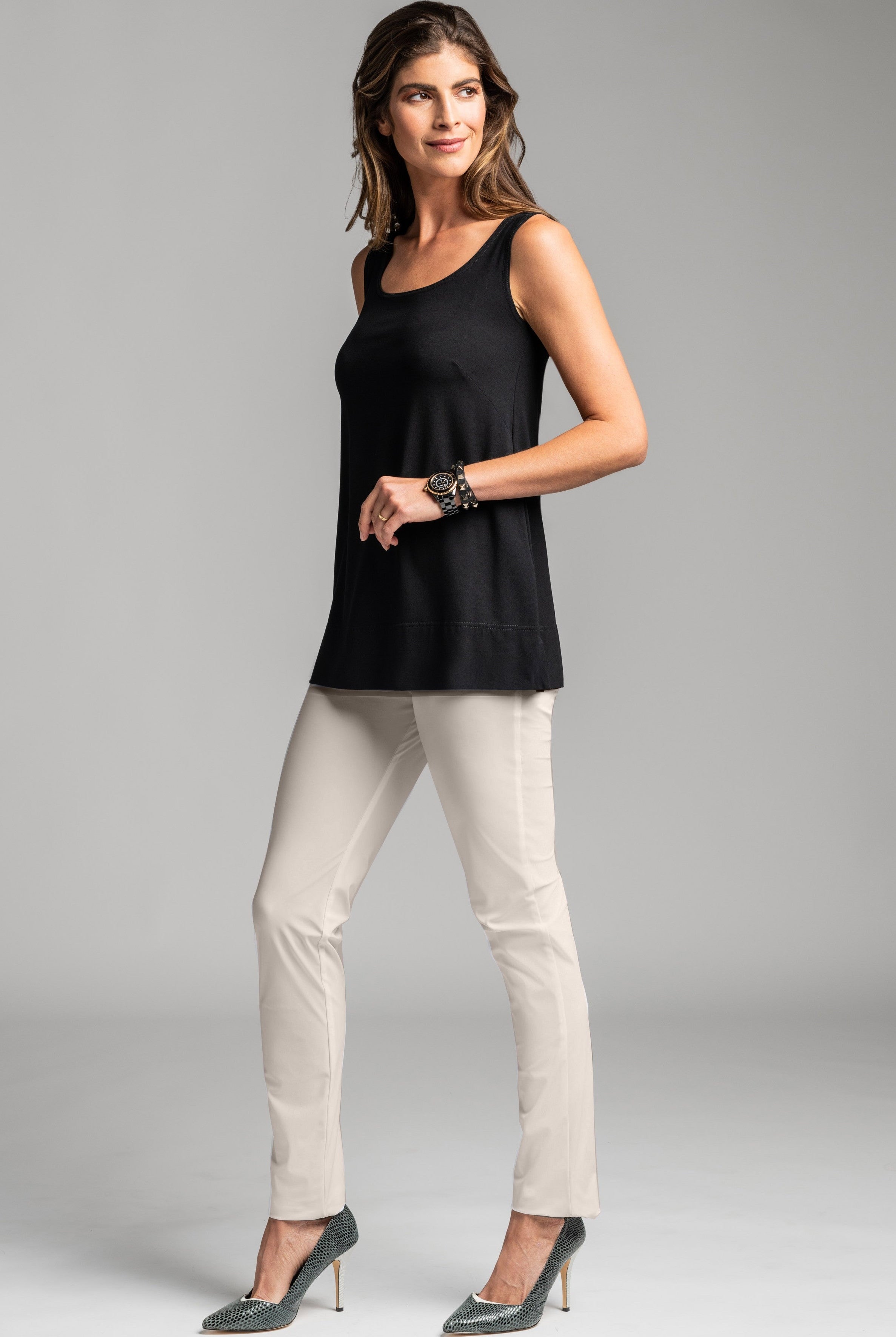 PAULA RYAN ESSENTIALS Waisted Cigarette Pant - Microjersey Sand - Paula Ryan