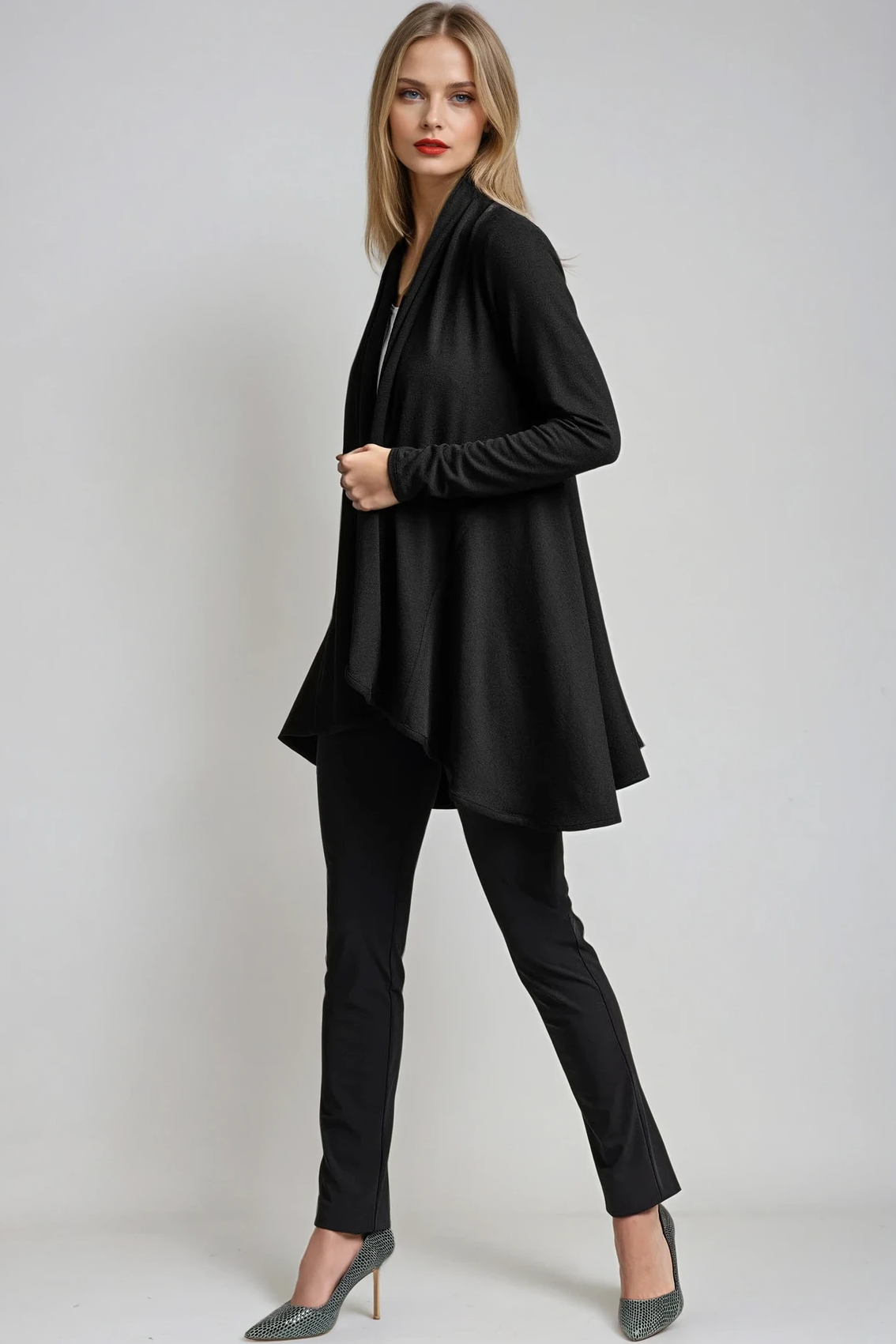 PAULA RYAN Panelled Swing Cardigan - Merino Black - Paula Ryan