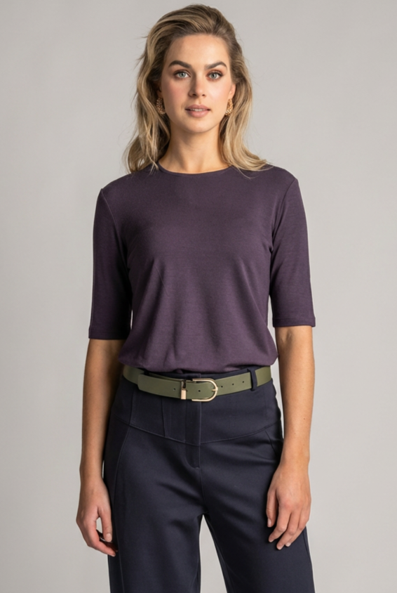 PAULA RYAN Easy Fit Half Sleeve Top - Merino Cocoa Plum - Paula Ryan
