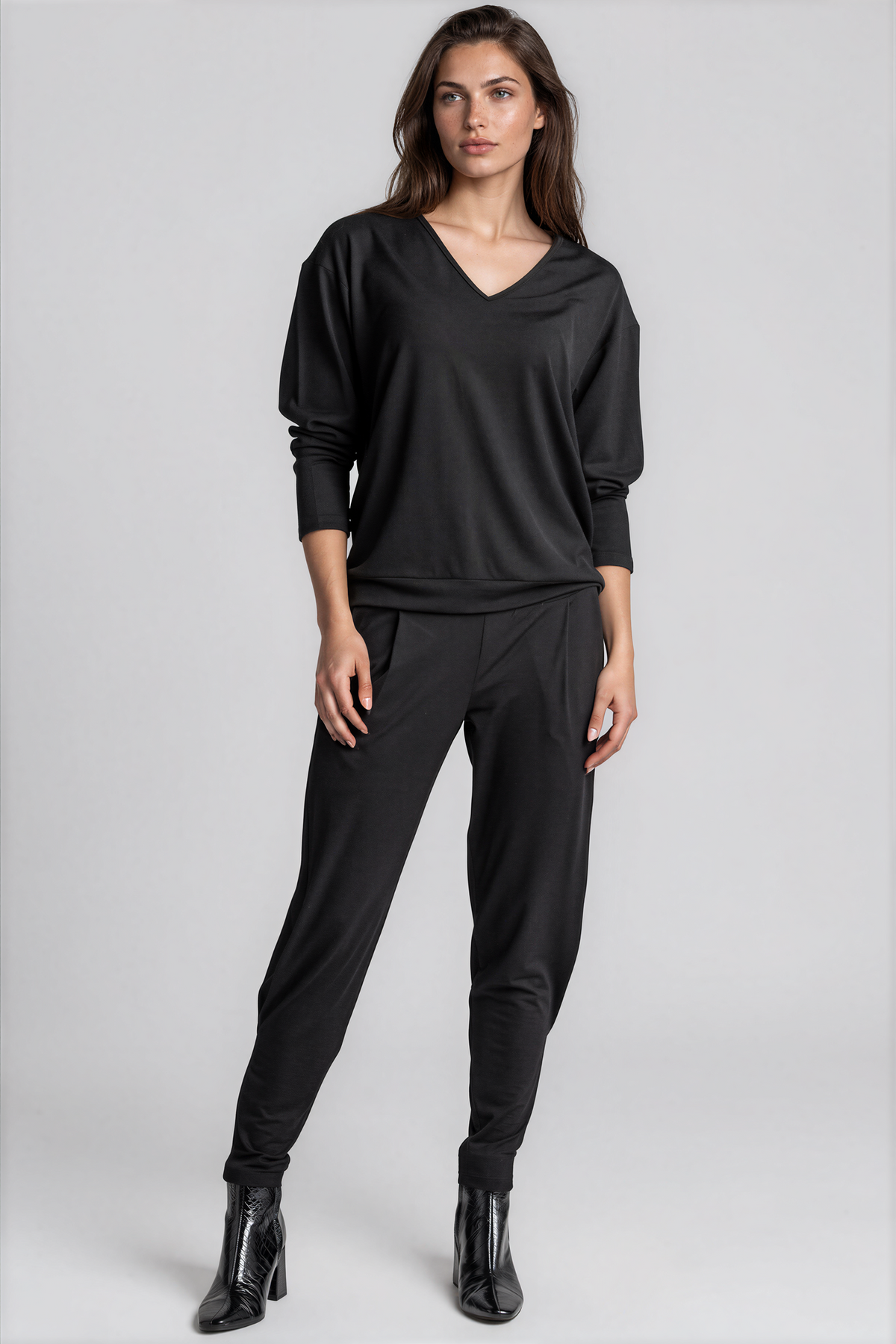 PAULA RYAN Ankle Pleat Basque Pant - Black Merino - Paula Ryan