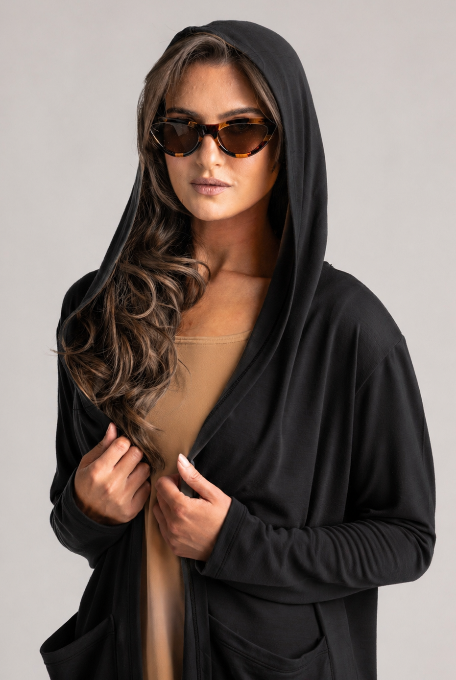 PAULA RYAN Hooded Cardigan with Pockets - Merino Black - Paula Ryan