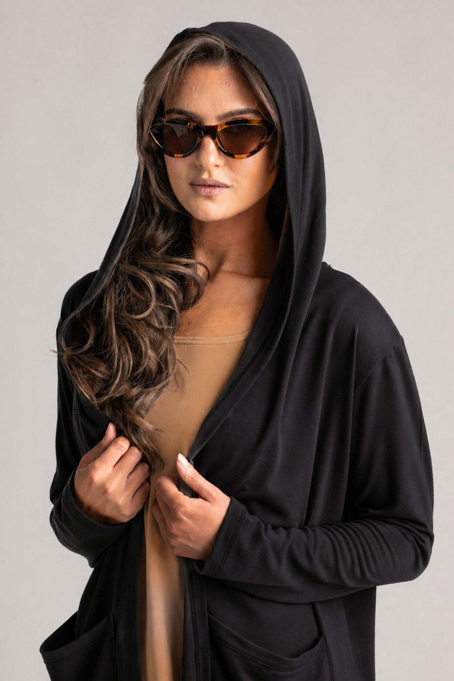 PAULA RYAN Hooded Cardigan with Pockets - Merino Black - Paula Ryan