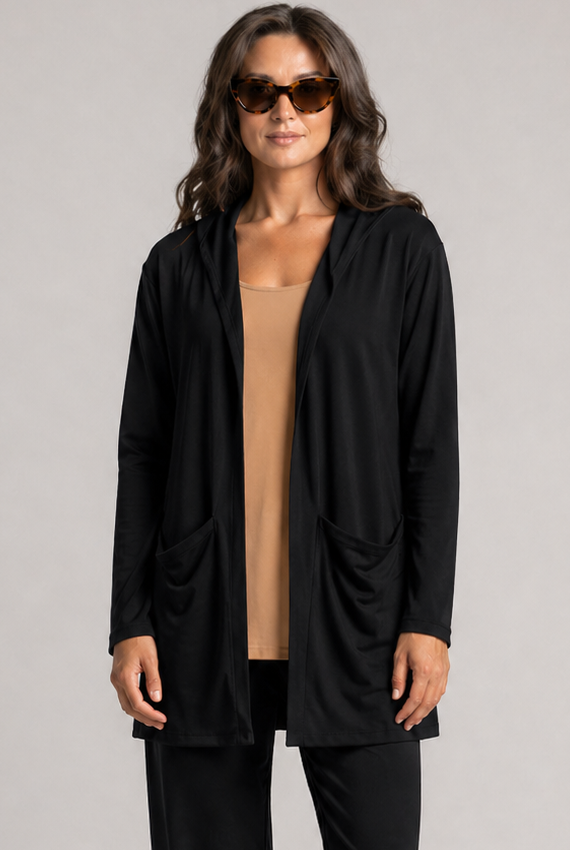 PAULA RYAN Hooded Cardigan with Pockets - Merino Black - Paula Ryan