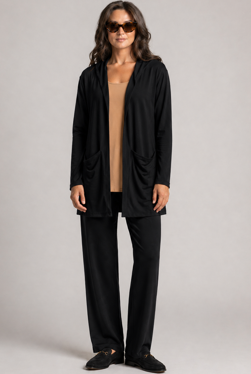PAULA RYAN Hooded Cardigan with Pockets - Merino Black - Paula Ryan