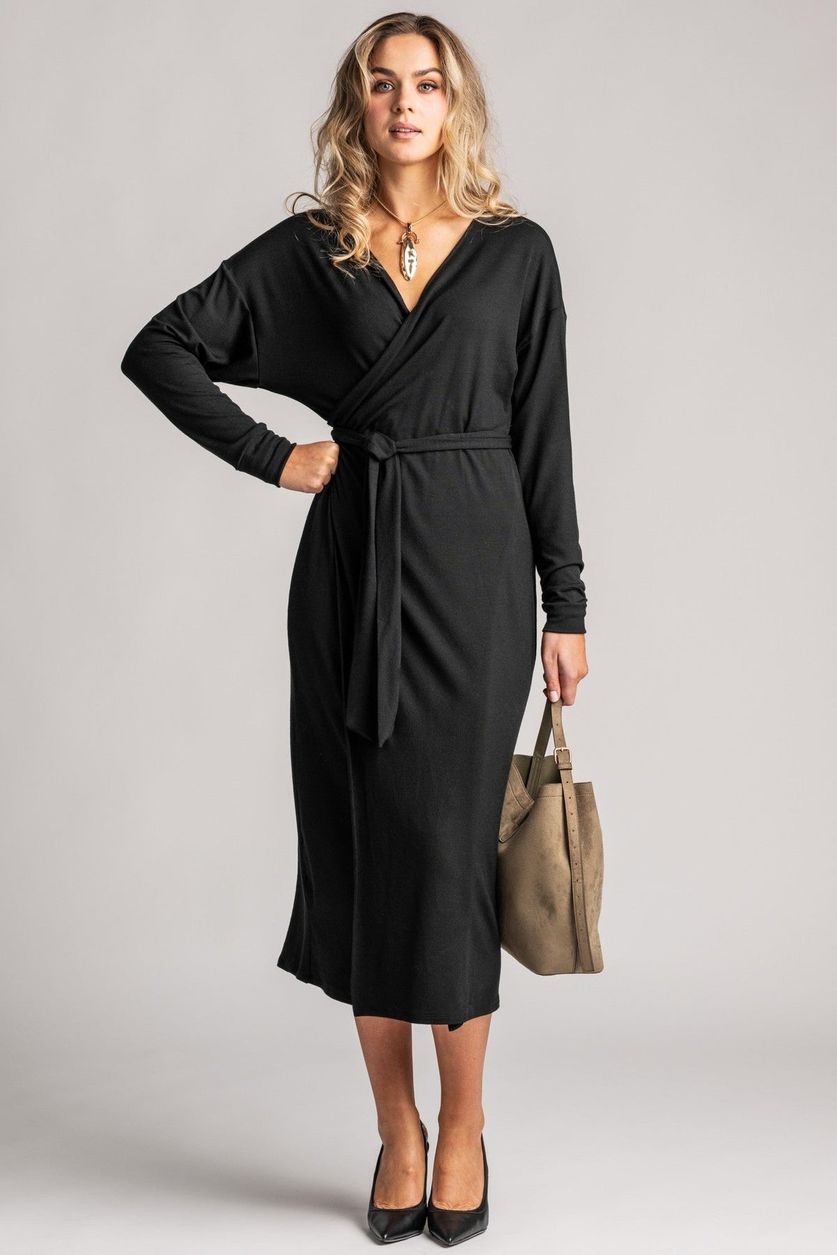 PAULA RYAN Wrap Dress - Black Merino - Paula Ryan