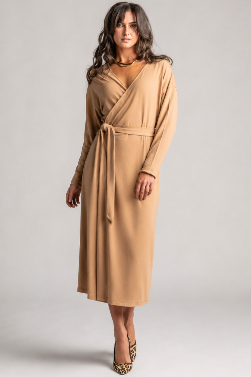 PAULA RYAN Wrap Dress - Camel Merino - Paula Ryan