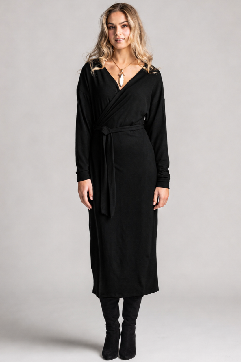 PAULA RYAN Wrap Dress - Black Merino - Paula Ryan