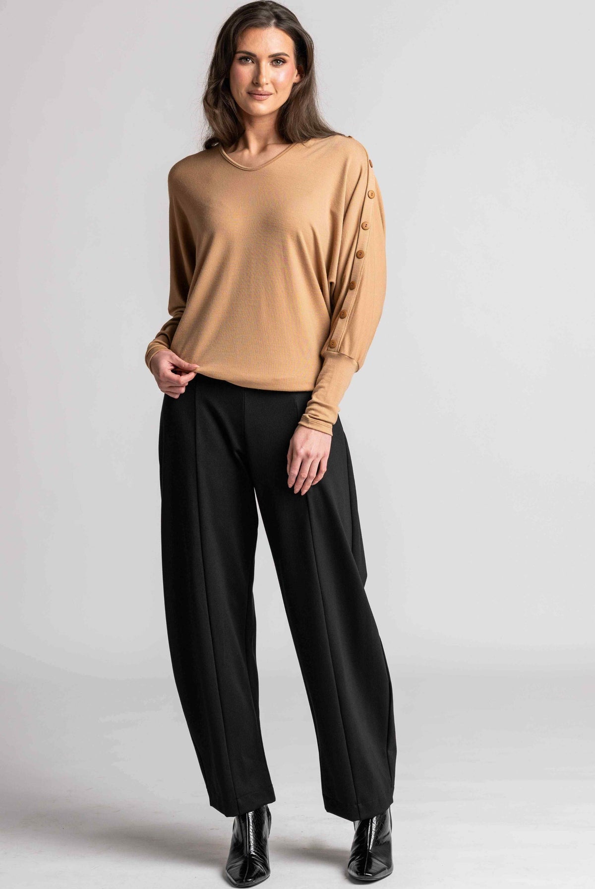 PAULA RYAN Side Zip Barrel Pant - Black Roma - Paula Ryan