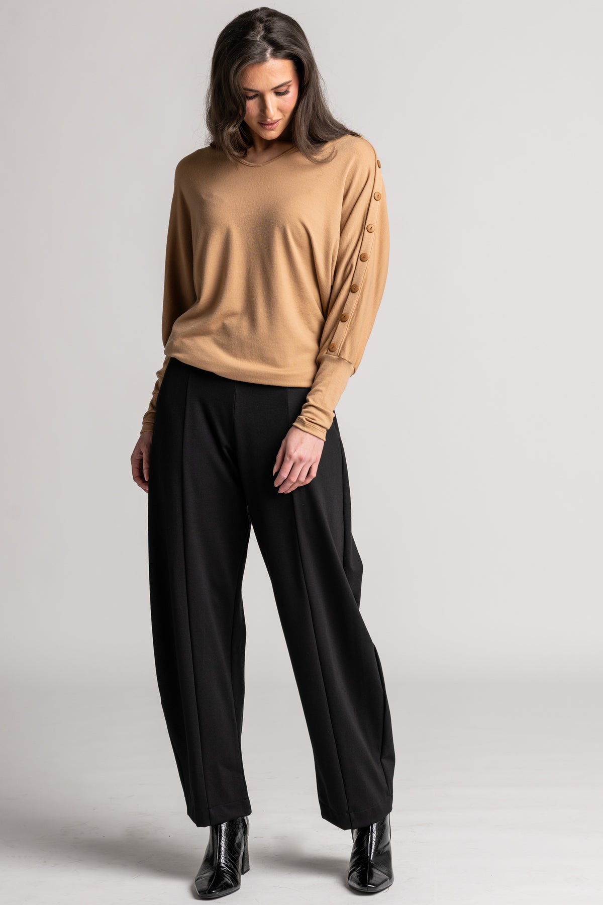 PAULA RYAN Side Zip Barrel Pant - Black Roma - Paula Ryan