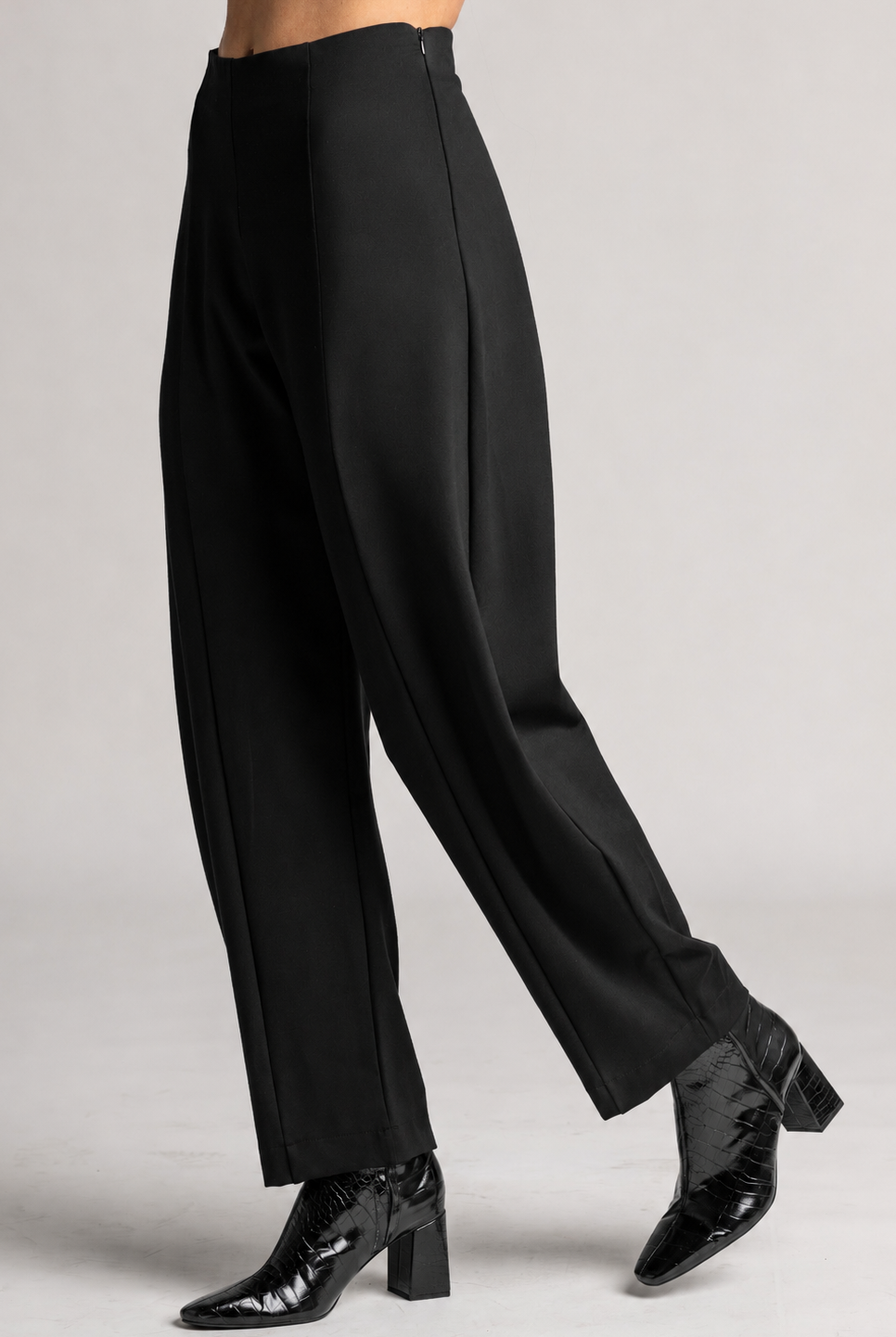 PAULA RYAN Side Zip Barrel Pant - Black Roma - Paula Ryan