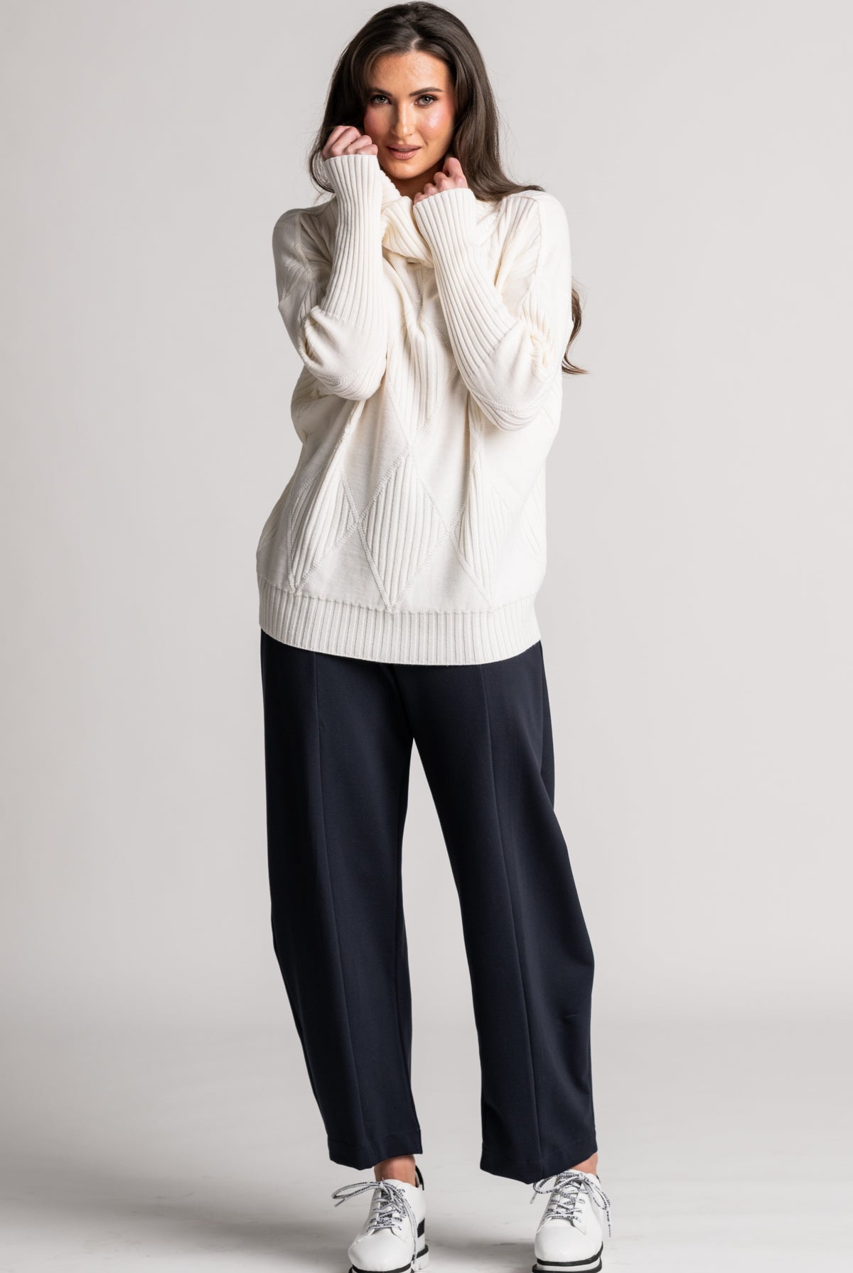 PAULA RYAN Side Zip Barrel Pant - Navy Roma - Paula Ryan