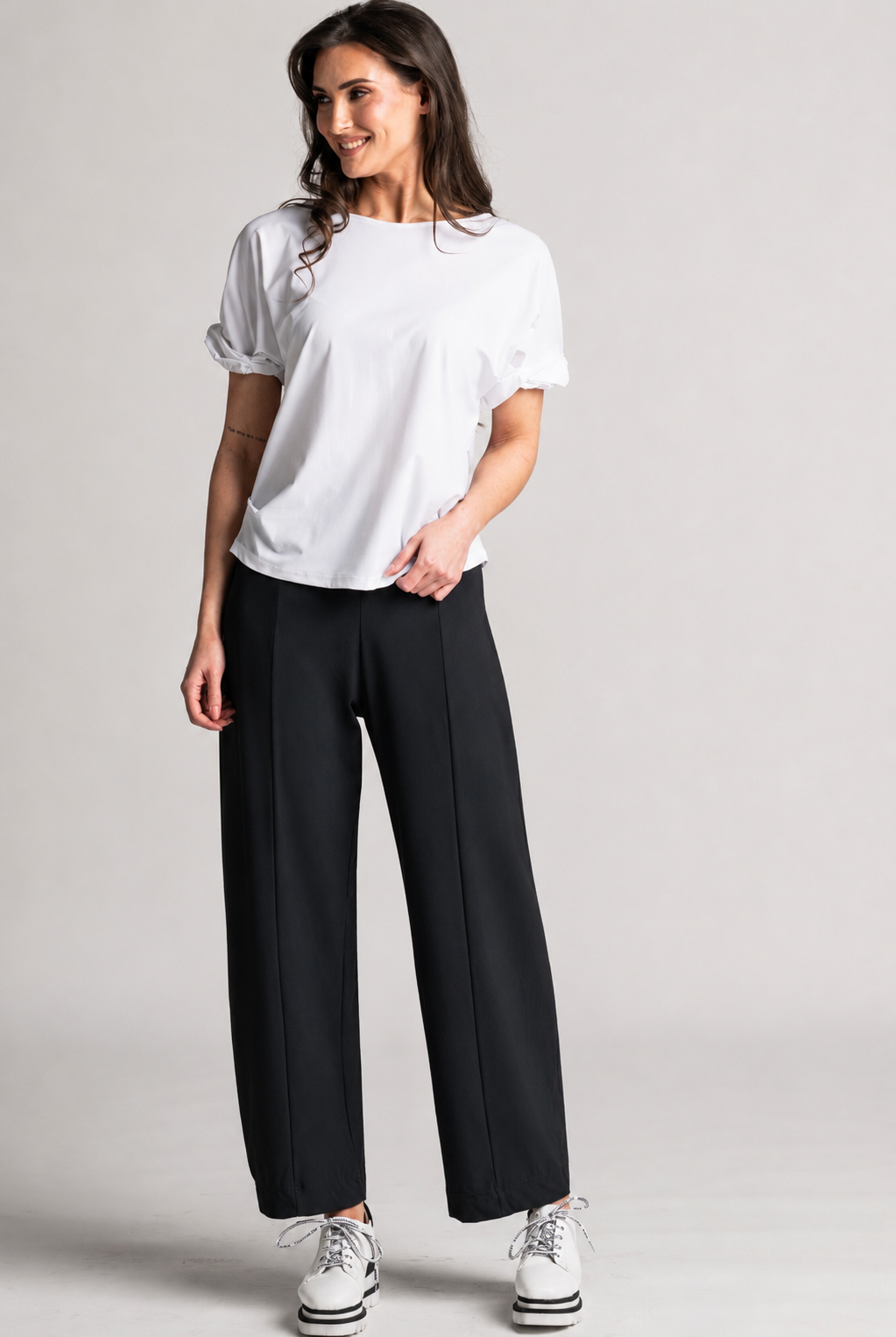 PAULA RYAN Side Zip Barrel Pant - Black Microjersey - Paula Ryan