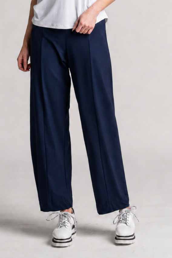 PAULA RYAN Side Zip Barrel Pant - Navy Microjersey - Paula Ryan