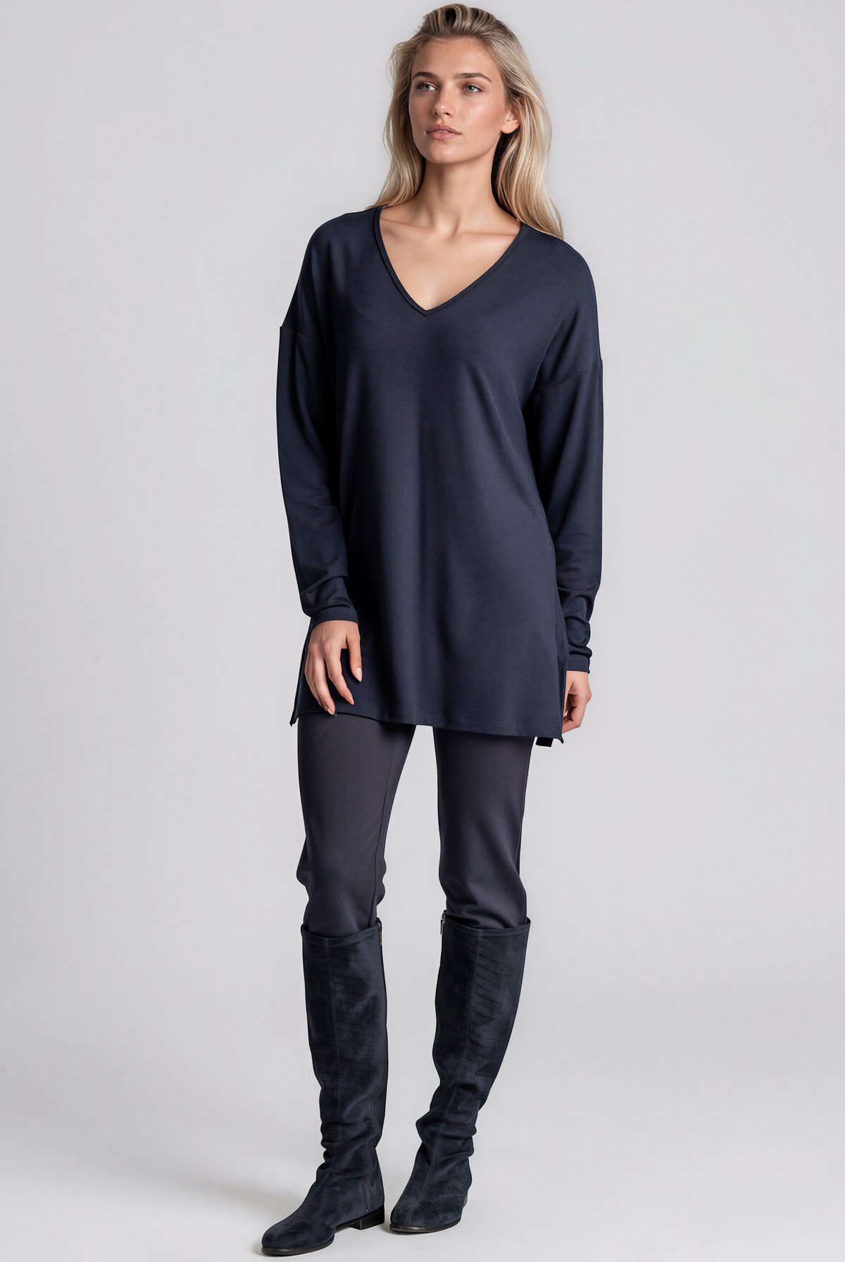 PAULA RYAN Relaxed V-Neck Tunic - Navy Merino - Paula Ryan