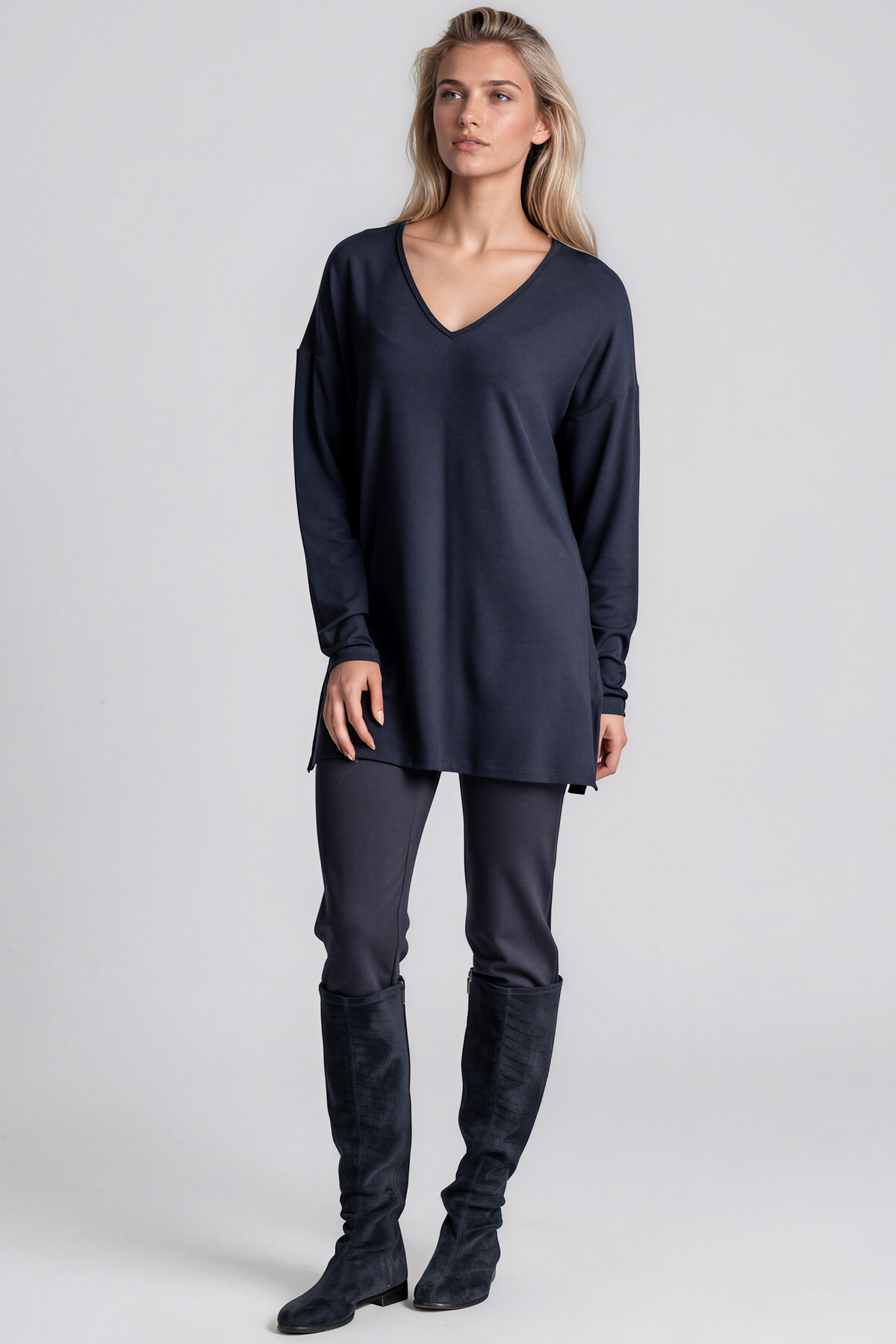 PAULA RYAN Relaxed V-Neck Tunic - Navy Merino - Paula Ryan