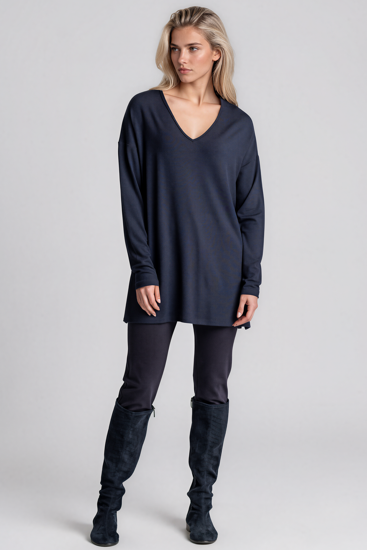 PAULA RYAN Relaxed V-Neck Tunic - Navy Merino - Paula Ryan