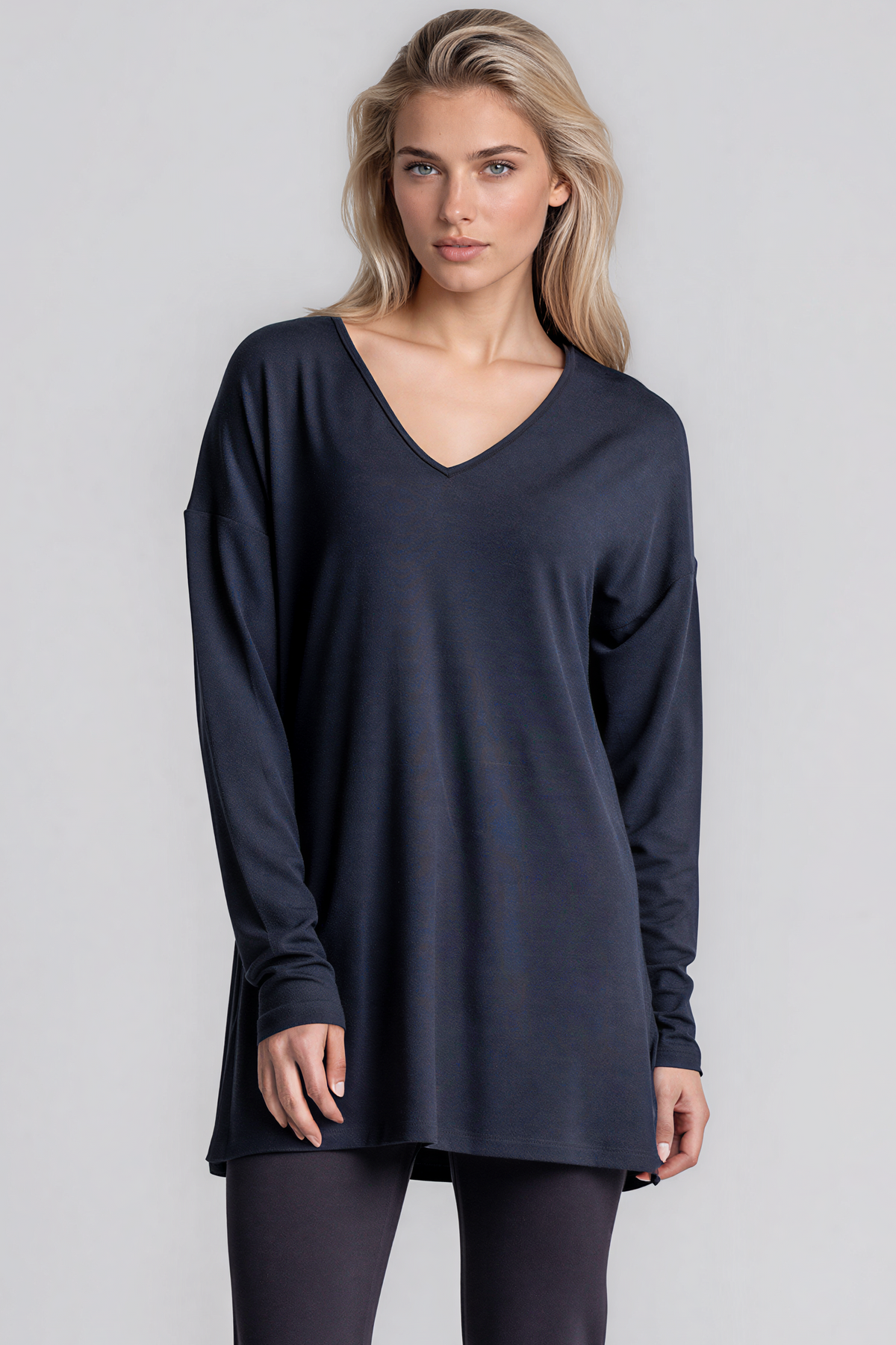 PAULA RYAN Relaxed V-Neck Tunic - Navy Merino - Paula Ryan