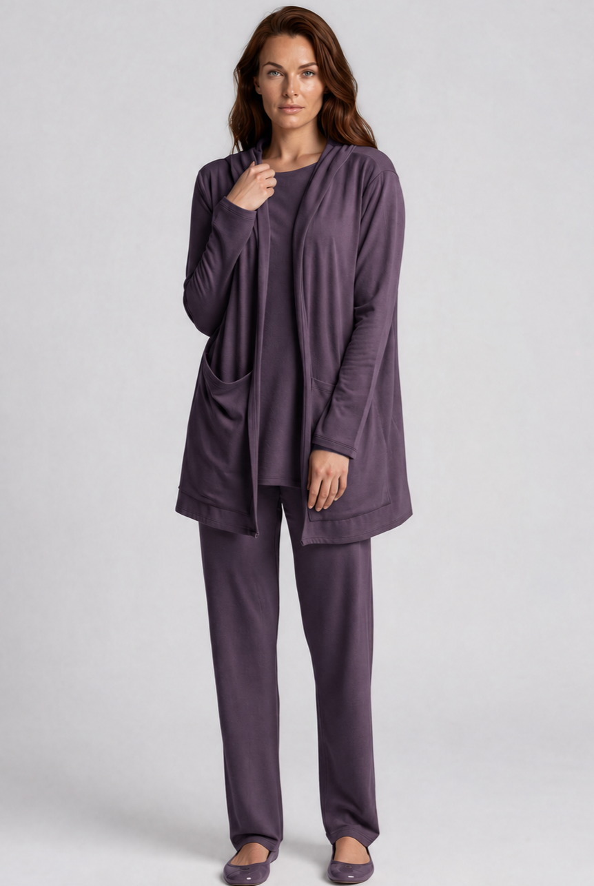 PAULA RYAN Hooded Cardigan with Pockets - Merino Cocoa Plum - Paula Ryan