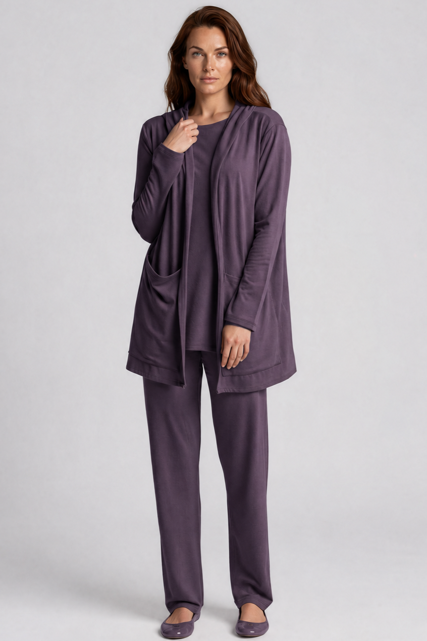 PAULA RYAN Hooded Cardigan with Pockets - Merino Cocoa Plum - Paula Ryan