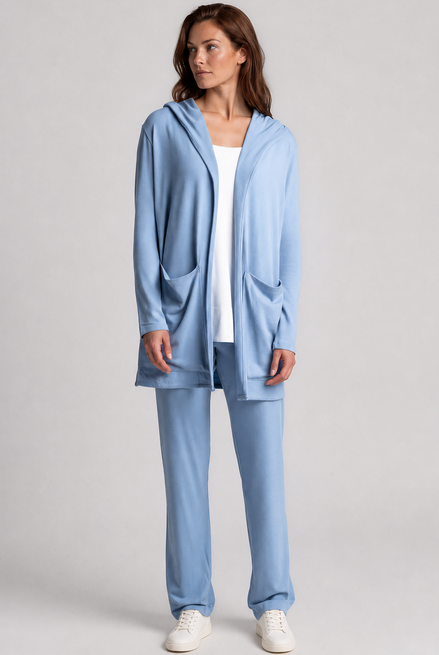 PAULA RYAN Hooded Cardigan with Pockets - Merino Cornflower - Paula Ryan