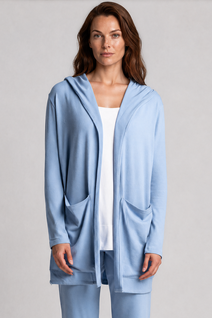 PAULA RYAN Hooded Cardigan with Pockets - Merino Cornflower - Paula Ryan