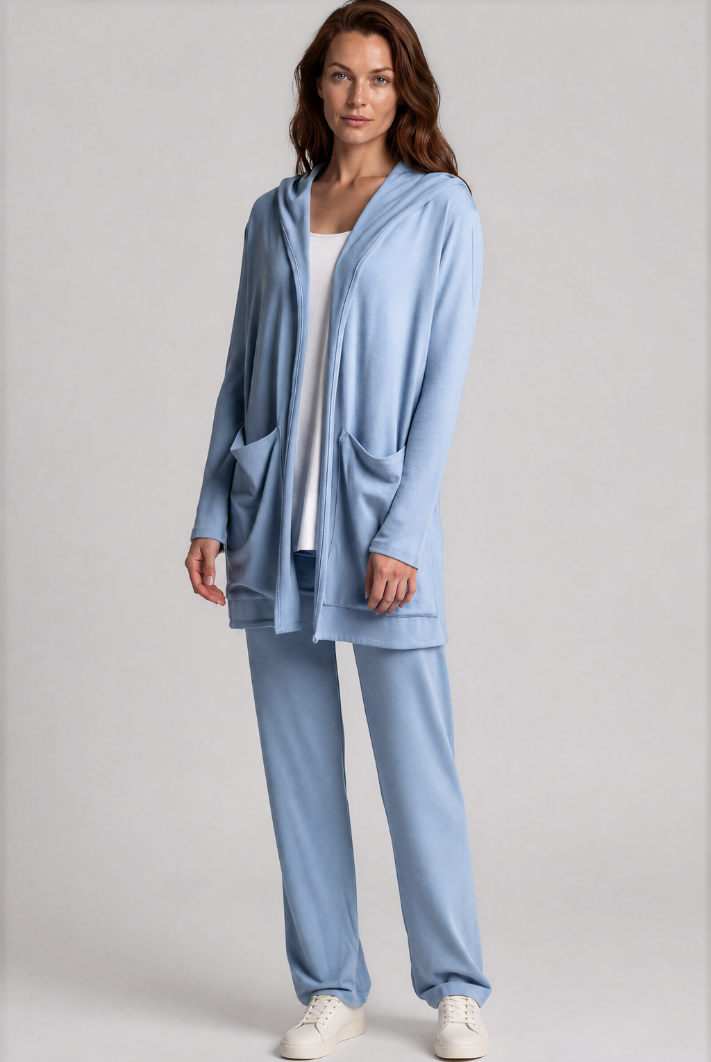 PAULA RYAN Hooded Cardigan with Pockets - Merino Cornflower - Paula Ryan