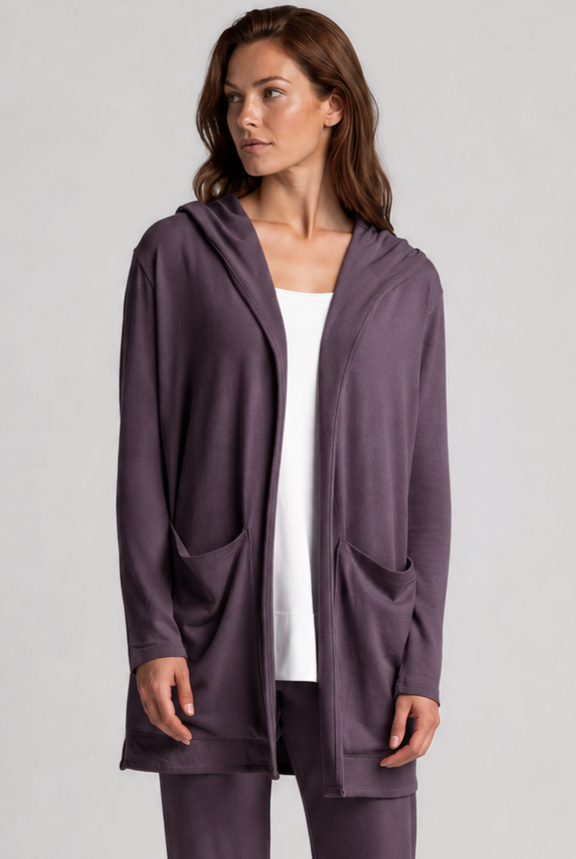 PAULA RYAN Hooded Cardigan with Pockets - Merino Cocoa Plum - Paula Ryan