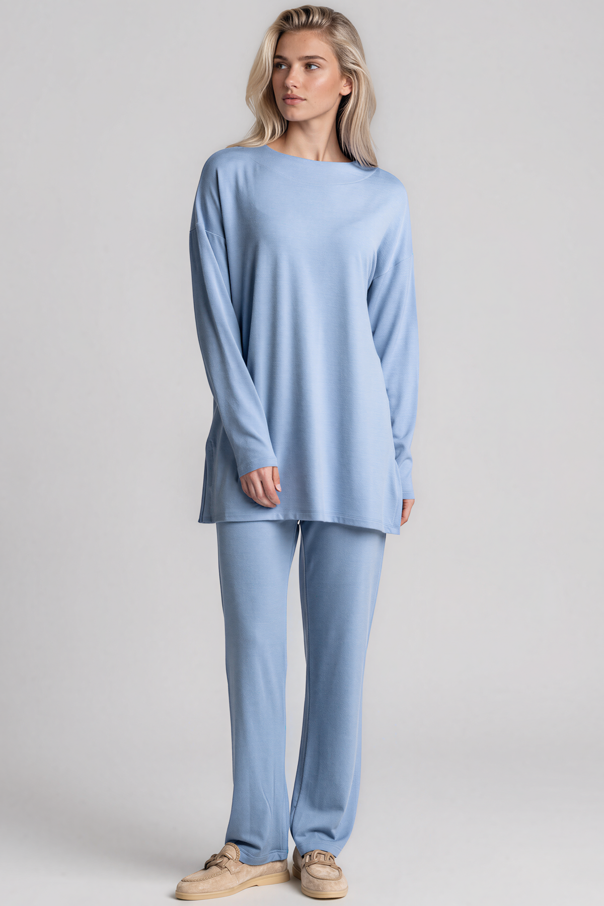 PAULA RYAN Relaxed Boat Neck Tunic - Cornflower Merino - Paula Ryan