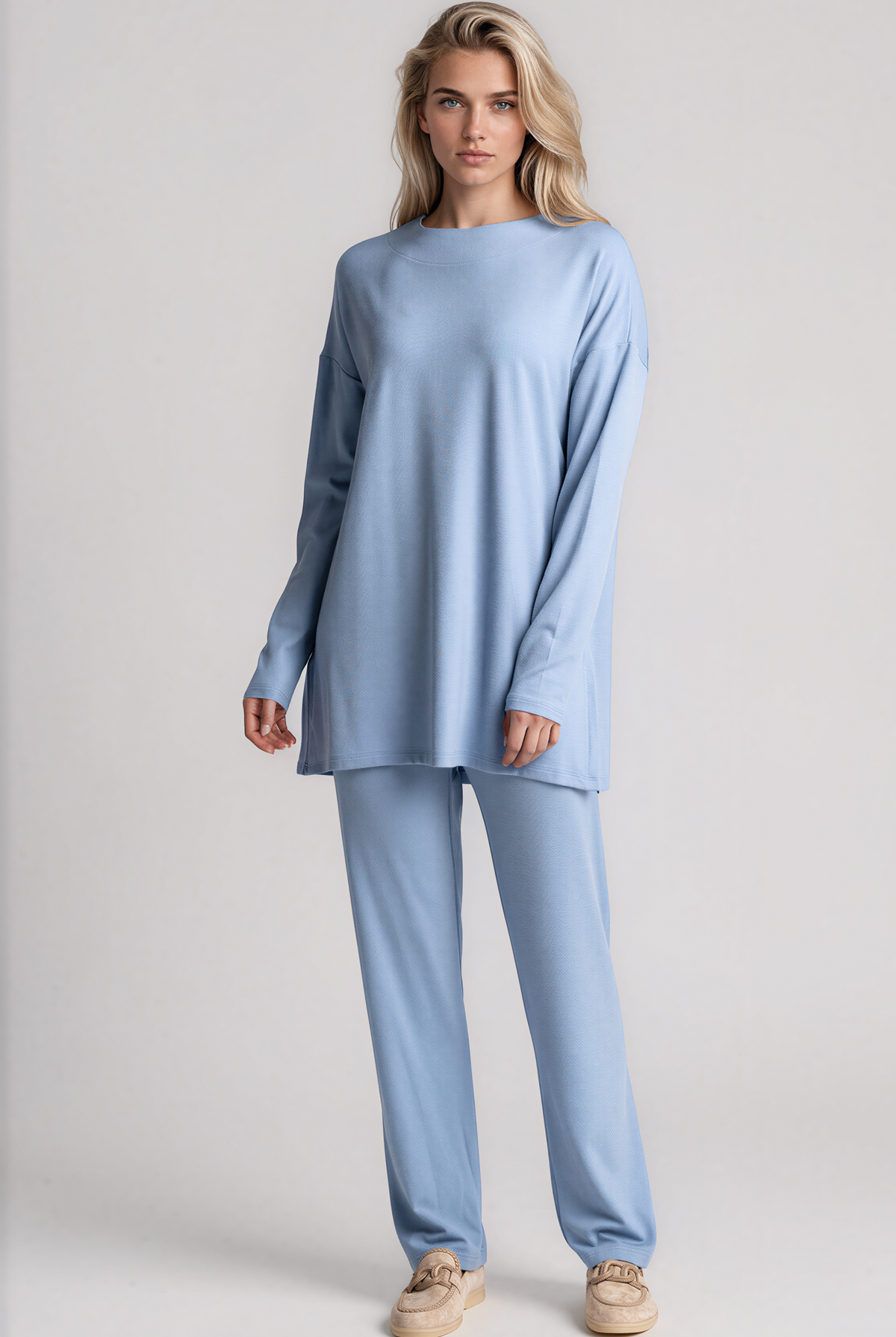 PAULA RYAN Relaxed Boat Neck Tunic - Cornflower Merino - Paula Ryan