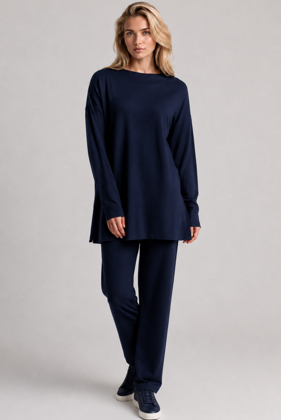 PAULA RYAN Relaxed Boat Neck Tunic - Navy Merino - Paula Ryan