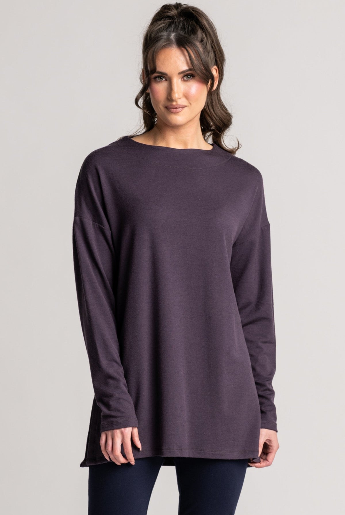 PAULA RYAN Relaxed Boat Neck Tunic - Cocoa Plum Merino - Paula Ryan