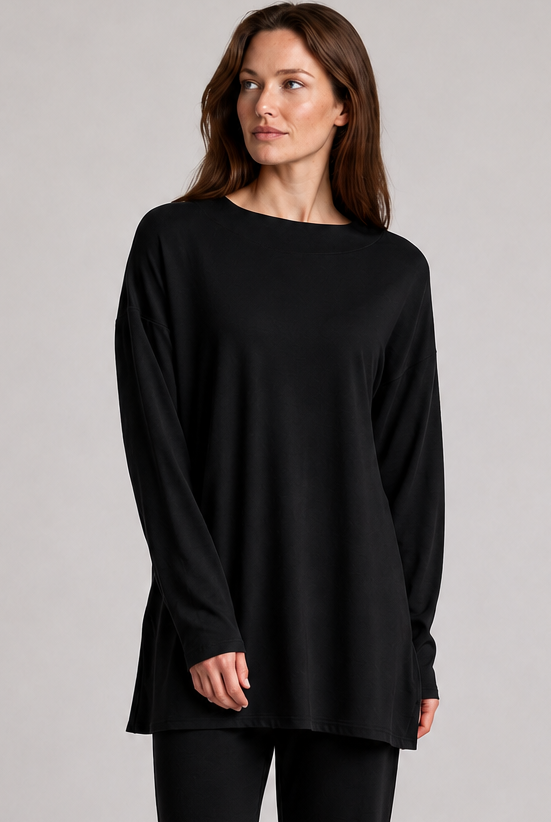 PAULA RYAN Relaxed Boat Neck Tunic - Black Merino - Paula Ryan