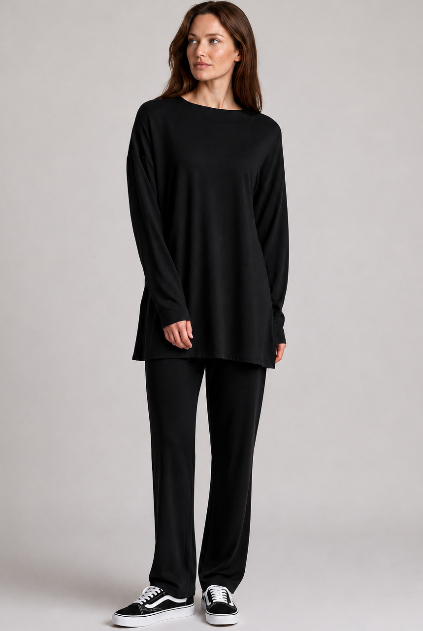 PAULA RYAN Relaxed Boat Neck Tunic - Black Merino - Paula Ryan