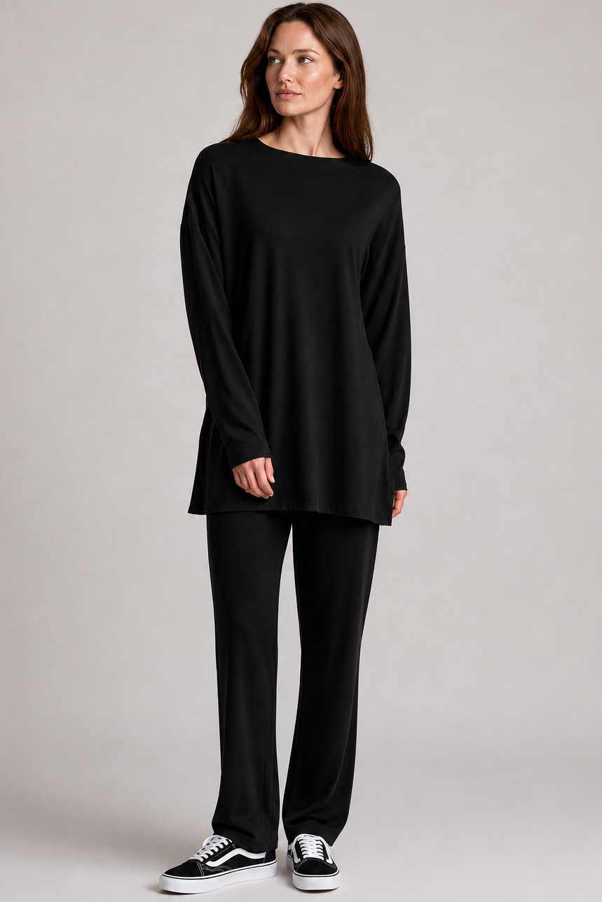 PAULA RYAN Relaxed Boat Neck Tunic - Black Merino - Paula Ryan
