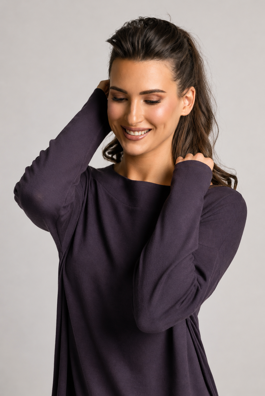PAULA RYAN Relaxed Boat Neck Tunic - Cocoa Plum Merino - Paula Ryan