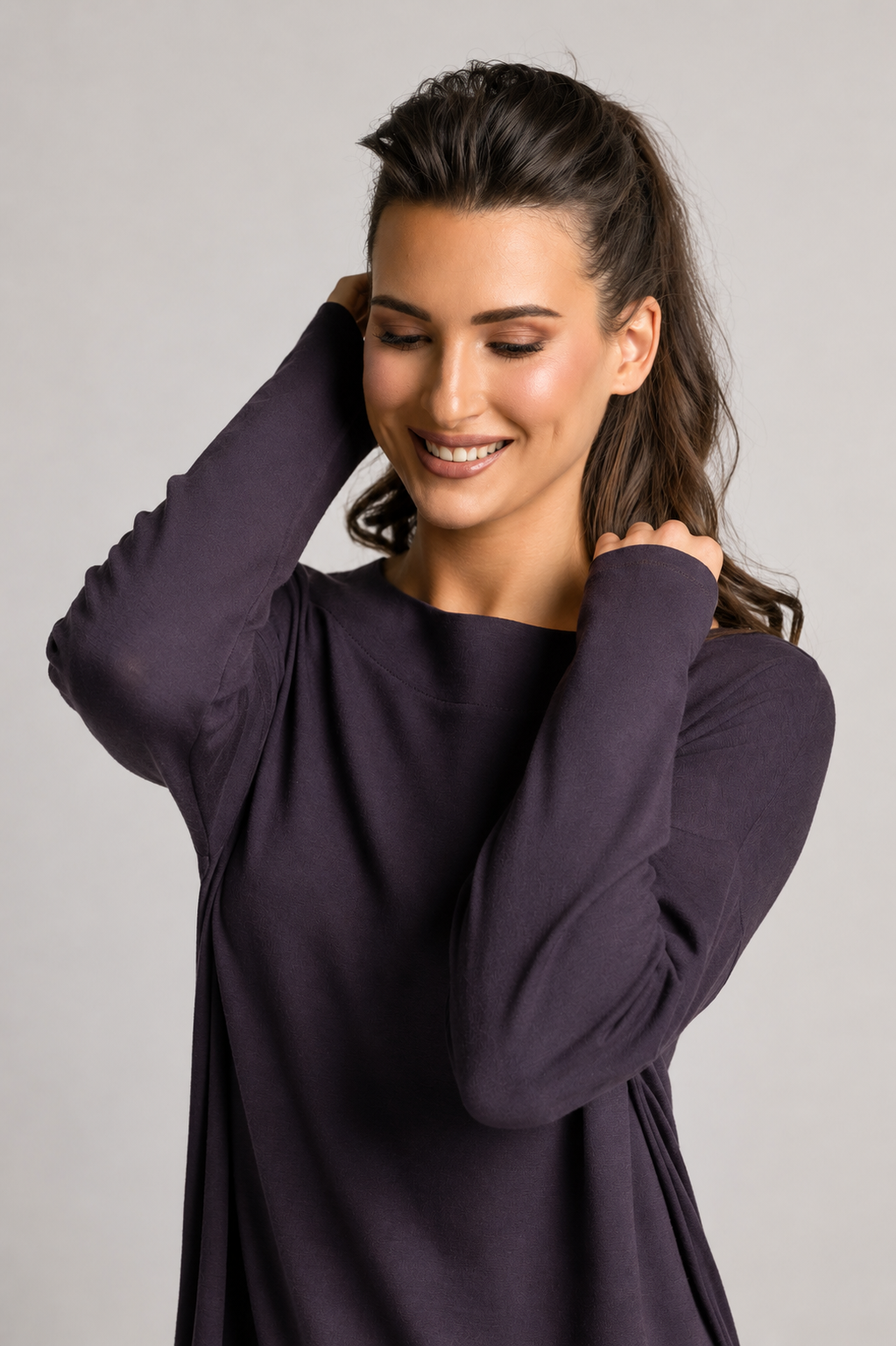 PAULA RYAN Relaxed Boat Neck Tunic - Cocoa Plum Merino - Paula Ryan