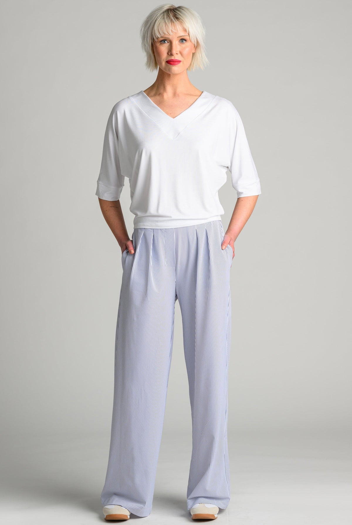 PAULA RYAN Wide Leg Pant - Single Stripe Microjersey - Paula Ryan