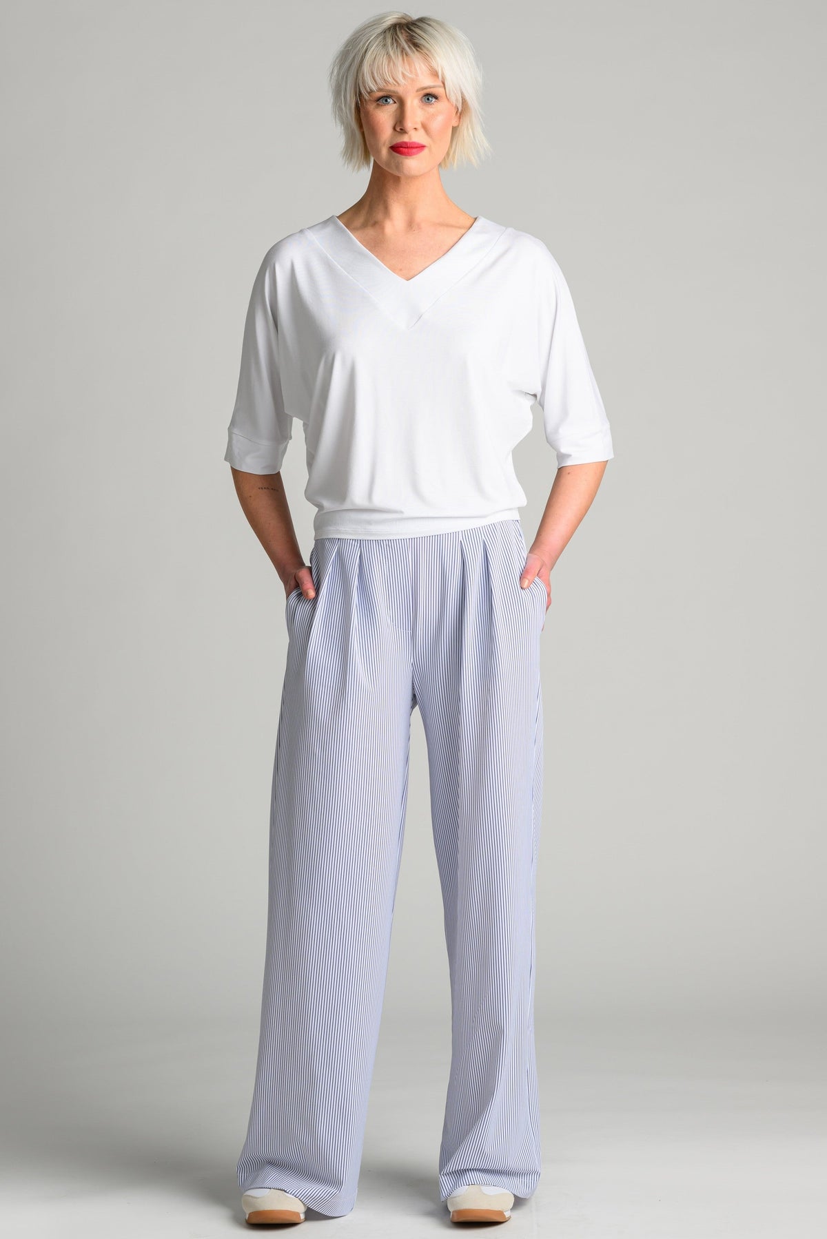 PAULA RYAN Wide Leg Pant - Single Stripe Microjersey - Paula Ryan