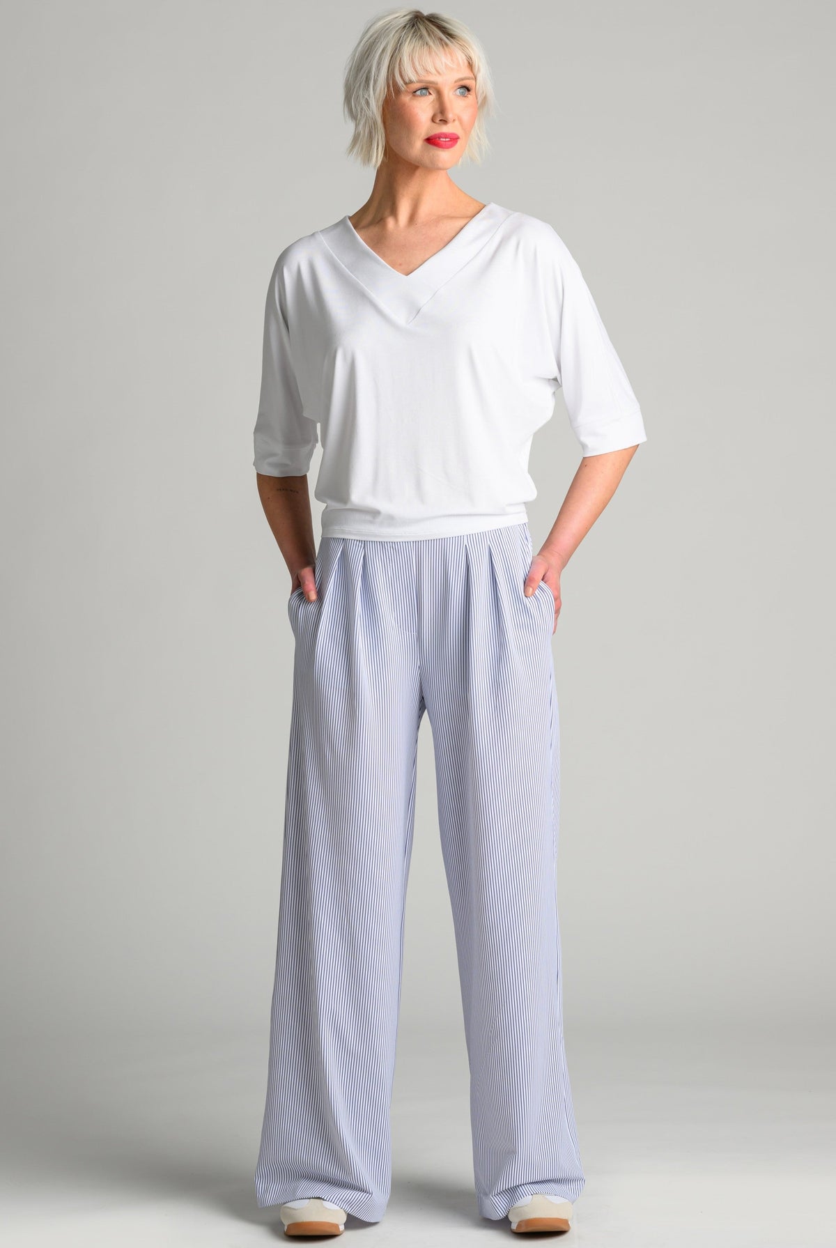 PAULA RYAN Wide Leg Pant - Single Stripe Microjersey - Paula Ryan